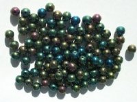 100 6mm Round Metallic Green Iris Glass Beads